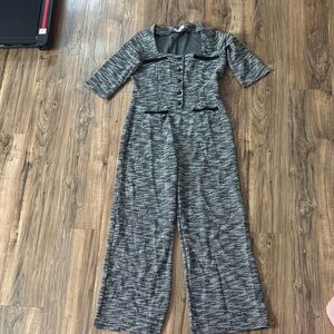 Smash + Tess Black, Gray, and Silver Metallic Jumpsuit